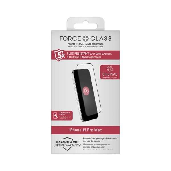 Force Glass Force Screenprotector iPhone 15 Pro Max Applicator.